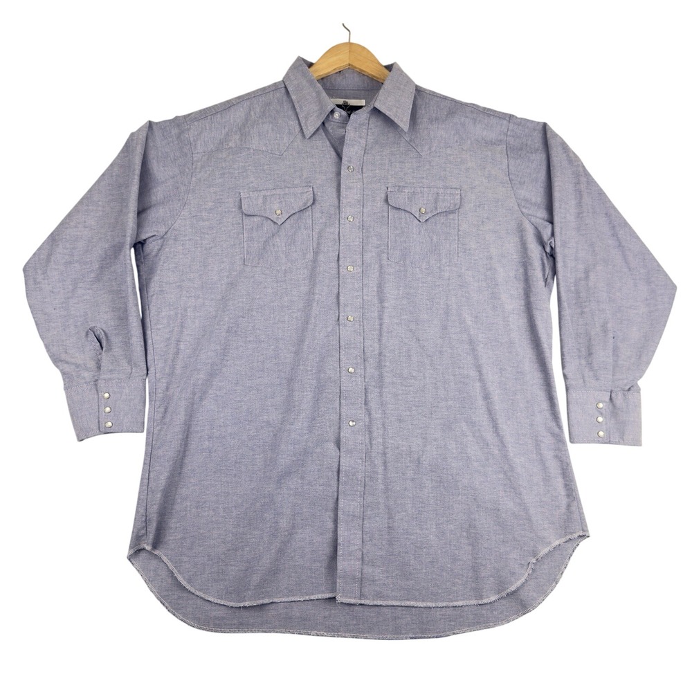 Vtg Ranch & Town Western Shirt Mens 18.5-36 Long Sleeve Pearl Snap Made‎ in USA
